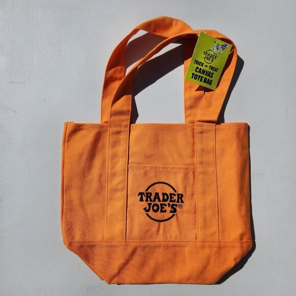 NEW Trader Joe's Orange Mini Tote Trick or Treat Canvas Bag Halloween Trader Joe - Picture 2 of 9